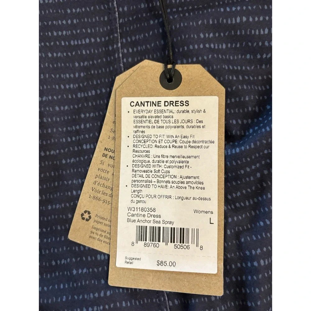 NWT Prana Cantine Athletic Dress Blue Anchor Sea Spray Size L Removable Bra Pads